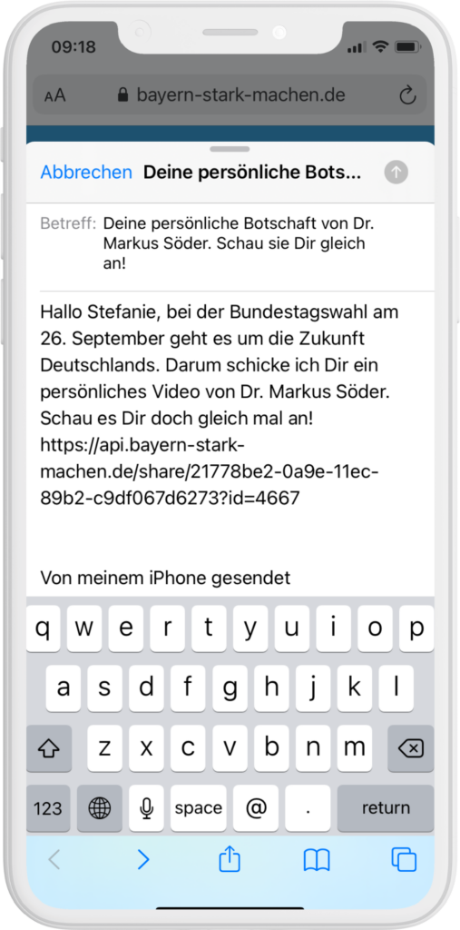 Screenshot Mobilisierungsplattform Markus Söder